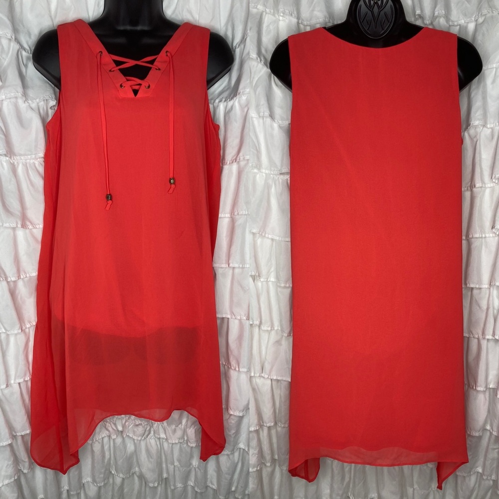 By & By woman’s coral sheer tunic dress size M